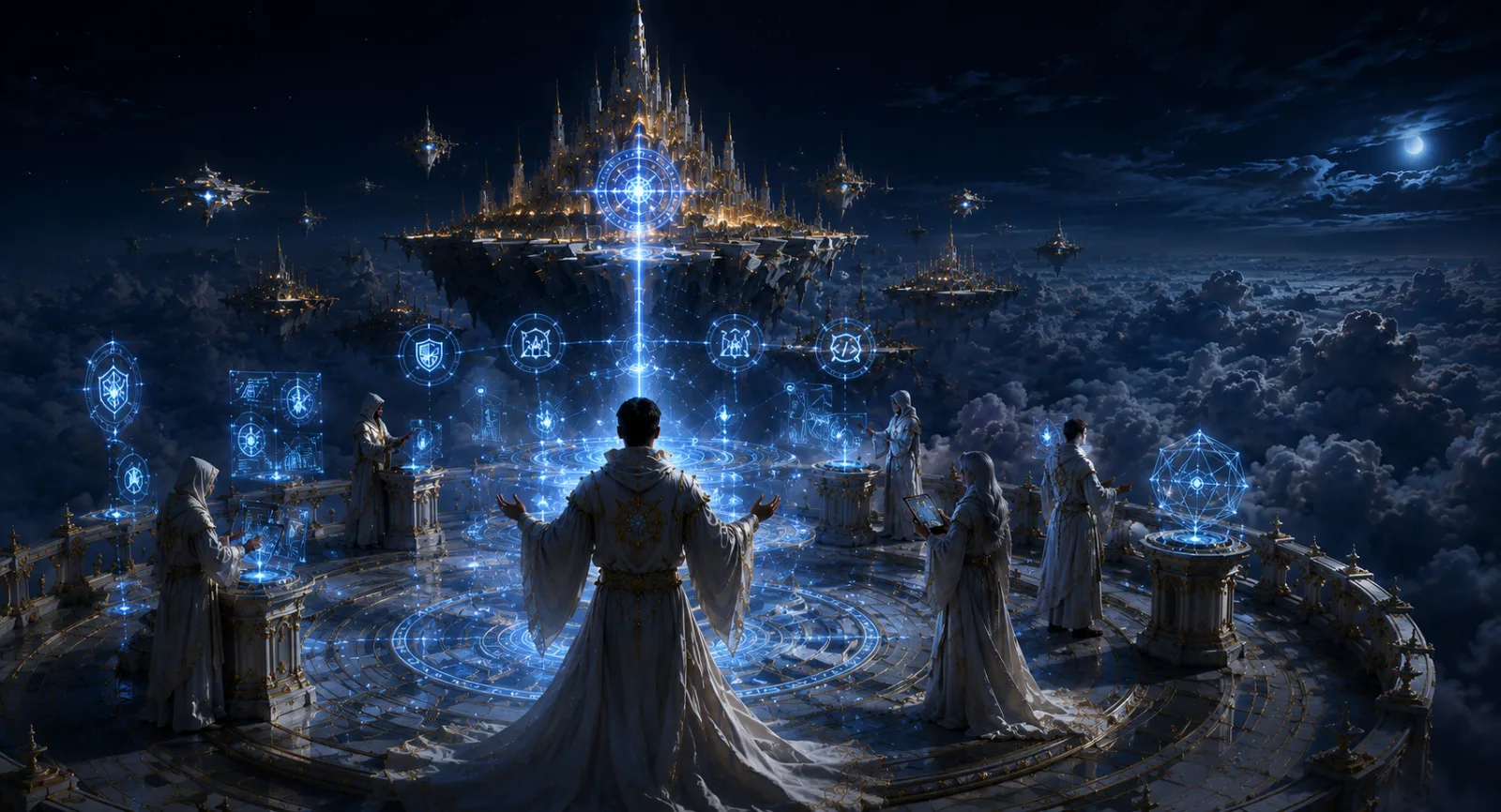 The senior human guild gathered before the Citadel